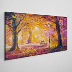 COLORAY.CZ Obraz na plátně Lesní park Stromy lampa lavice 120x60 cm