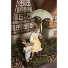 Clayre & Eef Dekorativní figurka zaječí mamky se zajíčkem pod deštníkem 6PR3266