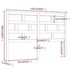 Vidaxl Čelo postele šedé 126 x 4 x 100 cm masivní borovice