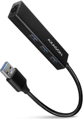 AXAGON hub, 3xUSB 3.2, Giga Lan, 20 cm, USB-A, črn (HMA-GL3A)