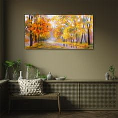 COLORAY.CZ Obraz na skle Abstrakce lesní listy podzim 100x50 cm