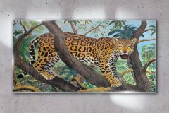 COLORAY.CZ Obraz na skle Jungle strom zvířecí kočka 120x60 cm