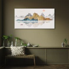 COLORAY.CZ Obraz na skle Abstrakce Jezero hory 100x50 cm