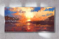 COLORAY.CZ Obraz na skle Jezero Mraky Sunset 100x50 cm