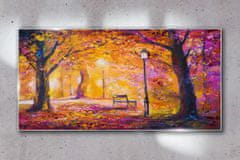 COLORAY.CZ Obraz na skle Lesní park Stromy lampa lavice 140x70 cm