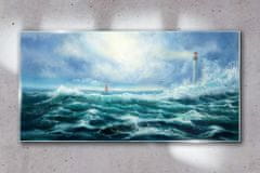 COLORAY.CZ Obraz na skle Storm vlny Lighthouse 100x50 cm