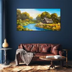 COLORAY.CZ Obraz na skle Lesní řeka Sky Cottage 120x60 cm