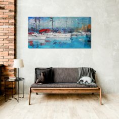 COLORAY.CZ Obraz na skle Přístavní lodě modrá voda 100x50 cm