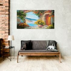 COLORAY.CZ Obraz na skle Květiny dům moře 100x50 cm