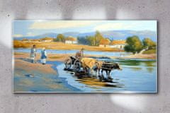 COLORAY.CZ Obraz na skle Village Village River Cottage 100x50 cm