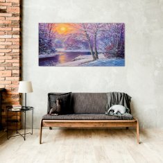 COLORAY.CZ Obraz na skle Zimní Les Les River Sunset 100x50 cm