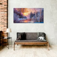 COLORAY.CZ Obraz na skle Snow River Sunset River 100x50 cm