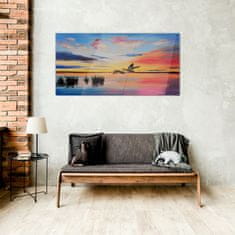 COLORAY.CZ Obraz na skle Lake Birds Sunset 100x50 cm