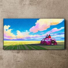 COLORAY.CZ Obraz na plátně Meadow Auto Sky pár 100x50 cm