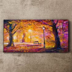 COLORAY.CZ Obraz na plátně Lesní park Stromy lampa lavice 120x60 cm