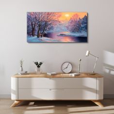 COLORAY.CZ Obraz na plátně Zimní řeka stromy slunce 100x50 cm