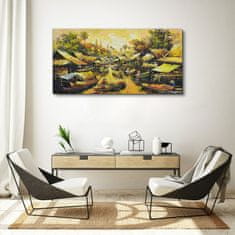 COLORAY.CZ Obraz na plátně Lodě vesnice stromy obloha 120x60 cm