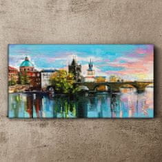 COLORAY.CZ Obraz na plátně Město řeka most obloha 100x50 cm