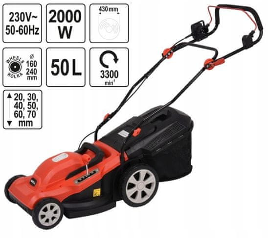 YATO Elektrická sekačka 2000W 430Mm 50L