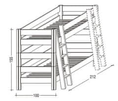 Gazel Sendy etážová postel 90 x 200 cm palanda 155 cm buk bílá