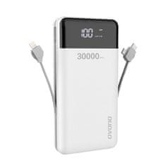 DUDAO K1Max Power Bank 30000mAh 2x USB + kabel Lightning / USB-C / Micro USB, bílý