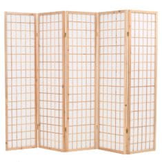 Greatstore Skládací 5dílný paraván v japonském stylu 200 x 170 cm přírodní