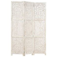 shumee VidaXL Screen 3 Panels Carved White 120x165 cm Mango Wood