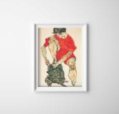 Vintage Posteria Plakát Model v červených šatech egon schiele Ne A4 - 21x29,7 cm