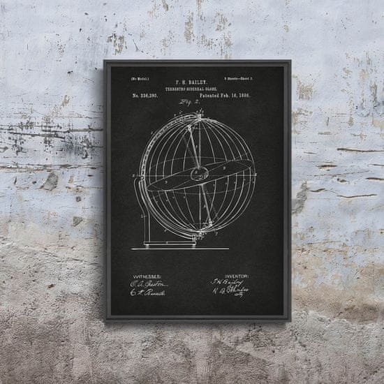 Vintage Posteria Dekorativní plakát Terrestro Sidereal Globe patent šedá Nikki Marie Smith