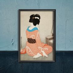 Vintage Posteria Plakát na zeď Žena v červené kimono Ne A4 - 21x29,7 cm