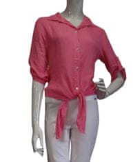 Highlight růžová lněná košile v pase na zavazování Velikost: XL