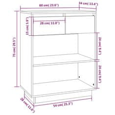 Greatstore Konzolová skříňka šedá 60 x 34 x 75 cm masivní borové dřevo