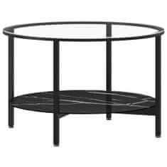 Greatstore Čajový stolek černý a černý mramor 70 cm tvrzené sklo