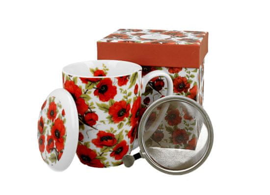 Duo Porcelanový hrnek na čaj se zapařovačem Lina máky 380ml v dárkové krabičce