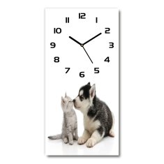 Wallmuralia Moderní hodiny nástěnné Pes a kočka bílé 30x60 cm