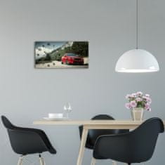 Wallmuralia Skleněné hodiny na stěnu tiché Auto v horách černé 60x30 cm