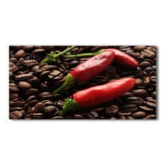 Wallmuralia Skleněné hodiny na stěnu tiché Chilli a káva bílé 60x30 cm