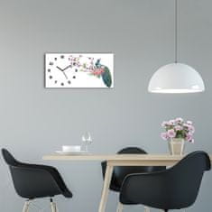 Wallmuralia Skleněné hodiny na stěnu tiché Páv a květiny černé 60x30 cm