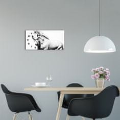 Wallmuralia Moderní skleněné hodiny na stěnu Bílý kůň černé 60x30 cm