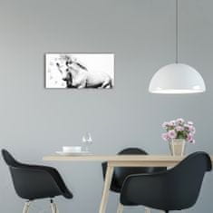 Wallmuralia Moderní skleněné hodiny na stěnu Bílý kůň bílé 60x30 cm