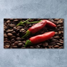 Wallmuralia Skleněné hodiny na stěnu tiché Chilli a káva černé 60x30 cm