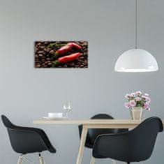 Wallmuralia Skleněné hodiny na stěnu tiché Chilli a káva černé 60x30 cm