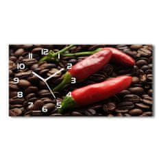 Wallmuralia Skleněné hodiny na stěnu tiché Chilli a káva bílé 60x30 cm