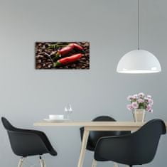 Wallmuralia Skleněné hodiny na stěnu tiché Chilli a káva bílé 60x30 cm