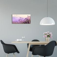 Wallmuralia Moderní skleněné hodiny na stěnu Levandule bílé 60x30 cm