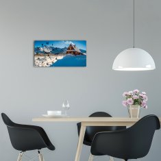 Wallmuralia Skleněné hodiny na stěnu tiché Domeček v horách černé 60x30 cm