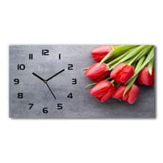 Wallmuralia Skleněné hodiny na stěnu Červené tulipány bílé 60x30 cm