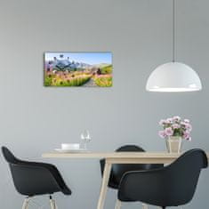 Wallmuralia Skleněné hodiny na stěnu Domky v horách černé 60x30 cm