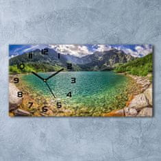 Wallmuralia Skleněné hodiny na stěnu Jezero v horách černé 60x30 cm