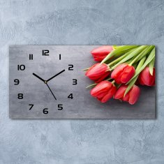 Wallmuralia Skleněné hodiny na stěnu Červené tulipány černé 60x30 cm